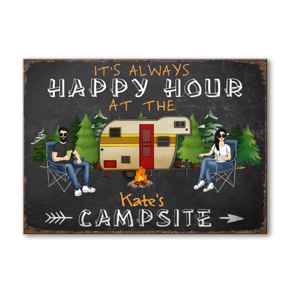 It's Always Happy Hour - Personalized Metal Sign, Gift For Camper