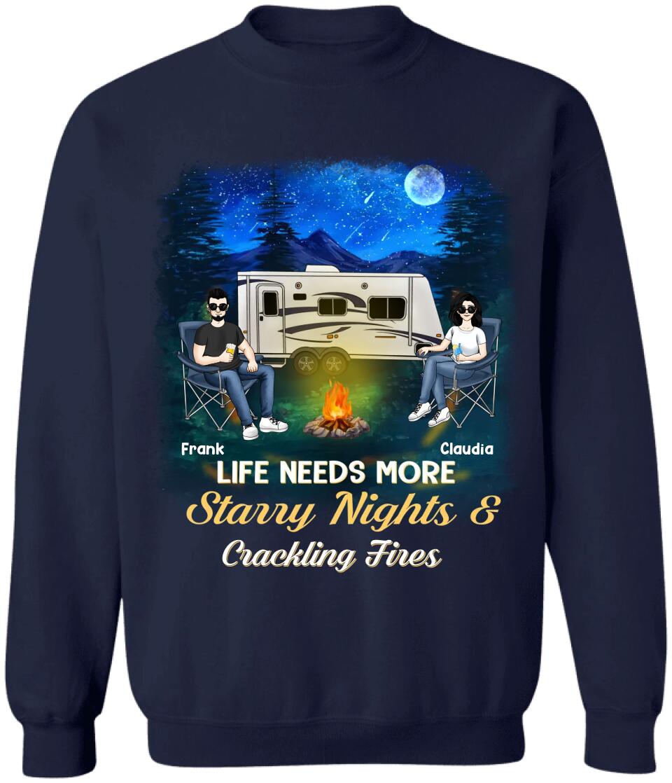 Life Needs More Starry Nights & Crackling Fires - Personalized T-Shirt, Gift For Camping Lover