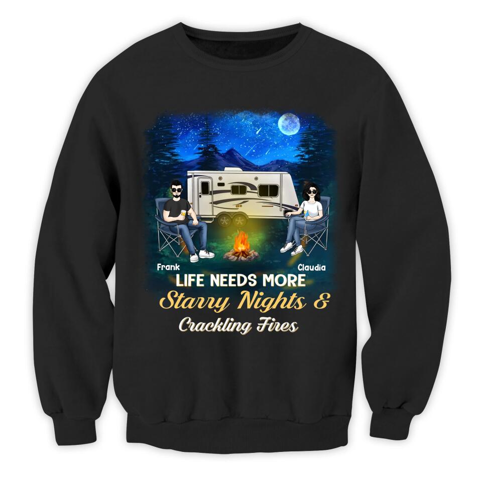 Life Needs More Starry Nights & Crackling Fires - Personalized T-Shirt, Gift For Camping Lover