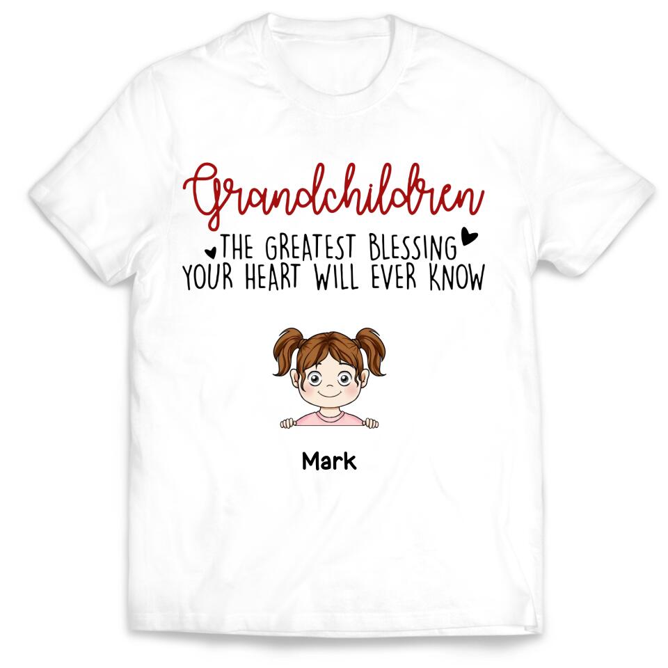 Grandchildren The Greatest Gift Your Heart Will Ever Know - Personalized  T-Shirt, Gift  For Grandma, Grandpa