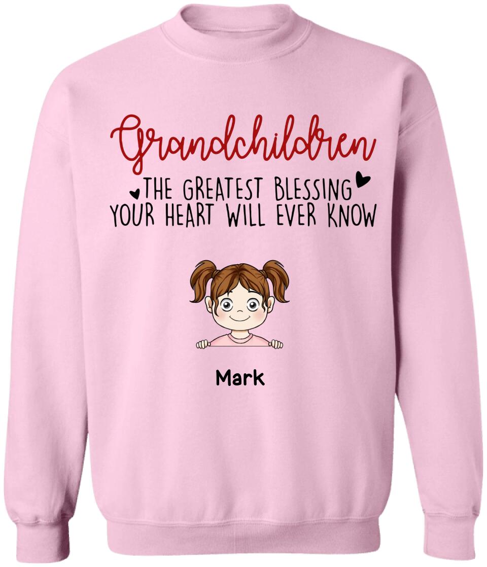 Grandchildren The Greatest Gift Your Heart Will Ever Know - Personalized  T-Shirt, Gift  For Grandma, Grandpa