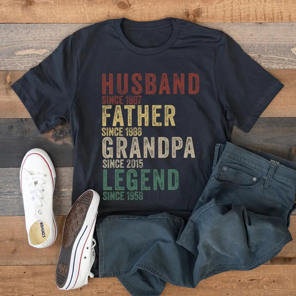 Husband Father Grandpa Legend - Personalized Year T-Shirt, Father's Day Gift