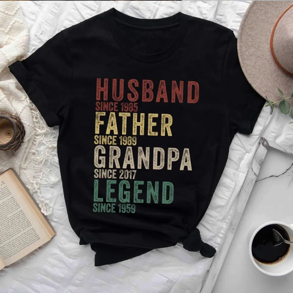 Husband Father Grandpa Legend - Personalized Year T-Shirt, Father's Day Gift