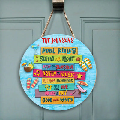 Swimming Pool Rules Sip On Cold One - Custom Round Wood Sign, Pool Decor, Gifts For Family