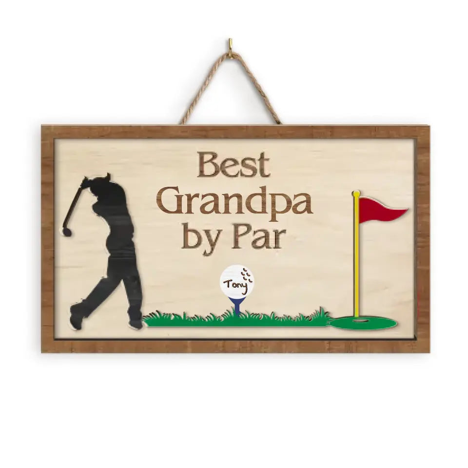 Best Grandpa By Par - Personalized 2 Layer Wood Sign, Gift For Father's Day