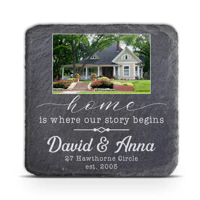 Home Is Where Our Story Begins - Personalized Stone, New Home Gift