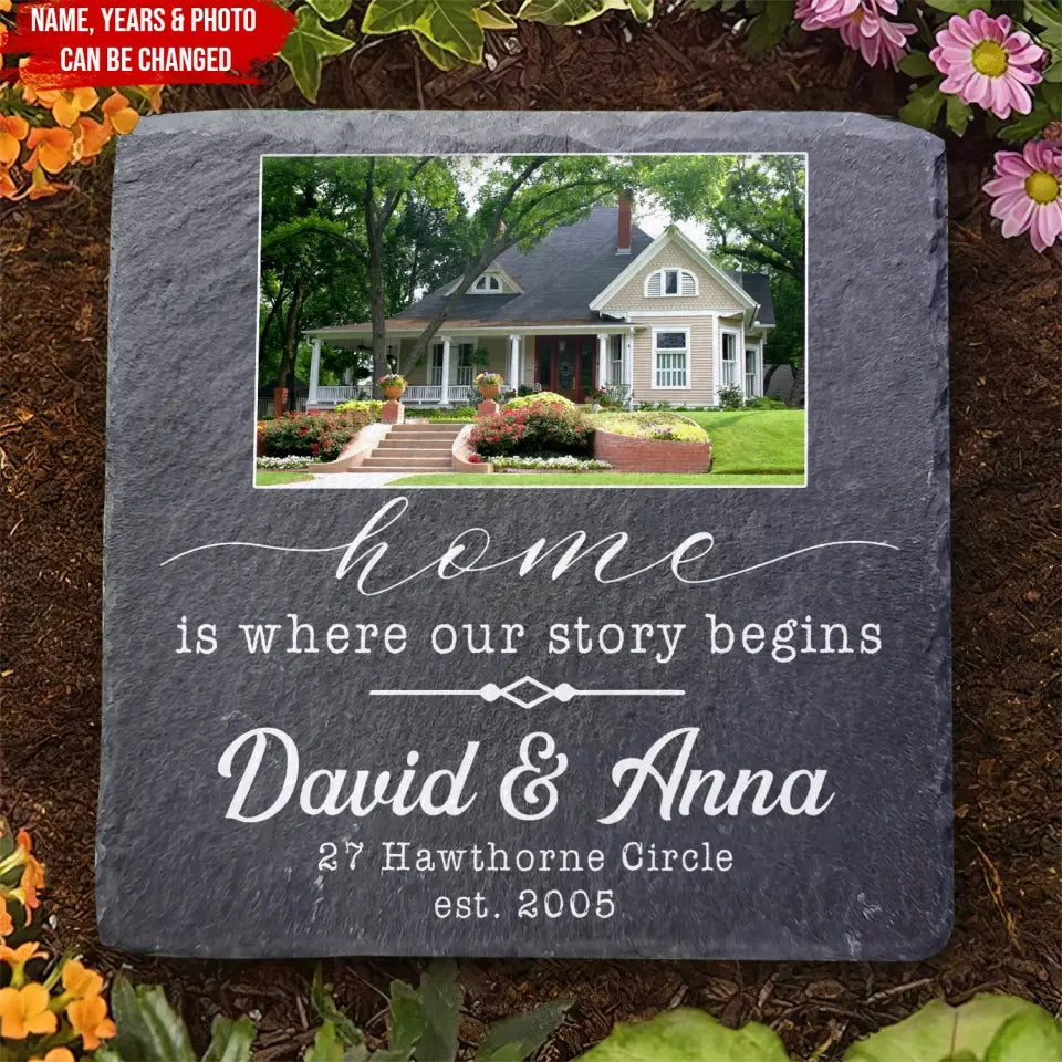Home Is Where Our Story Begins - Personalized Stone, New Home Gift