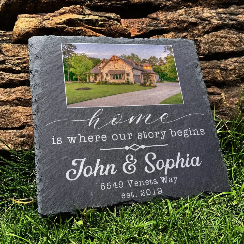 Home Is Where Our Story Begins - Personalized Stone, New Home Gift