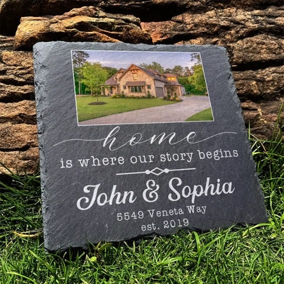 Home Is Where Our Story Begins - Personalized Stone, New Home Gift