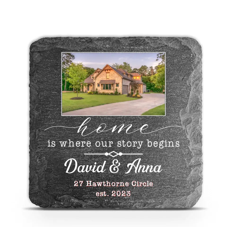 Home Is Where Our Story Begins - Personalized Stone, New Home Gift