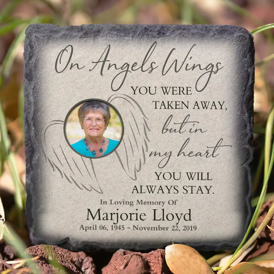 On Angels Wings You Were Taken Away - Personalized Memorial Stone, Memorial Gift Idea, Custom Photo