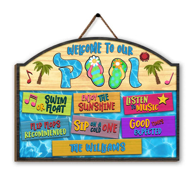 Welcome To Our Pool The Tans Will Fade - Personalized Pool Wood Sign, Retirement Housewarming Gifts For Family