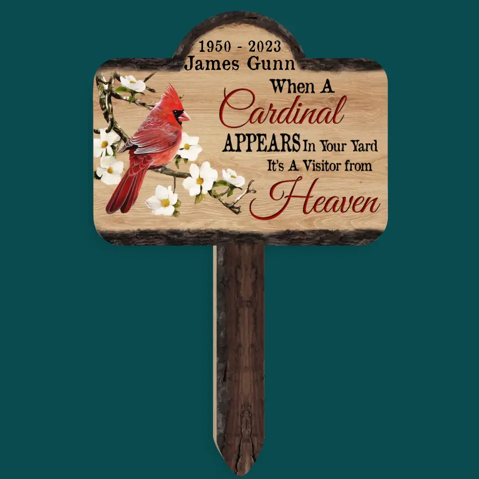 When A Cardinal Appears In Your Yard It’s A Visitor from heaven - Personalized Plaque Stake, Memorial Gift