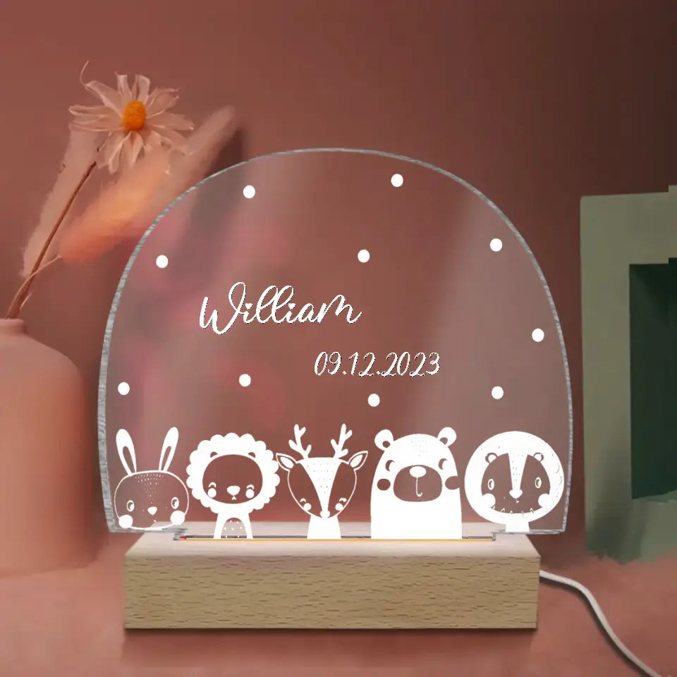 Rainbow Night Light Animals - Personalized Acrylic Lamp, Gift For Children