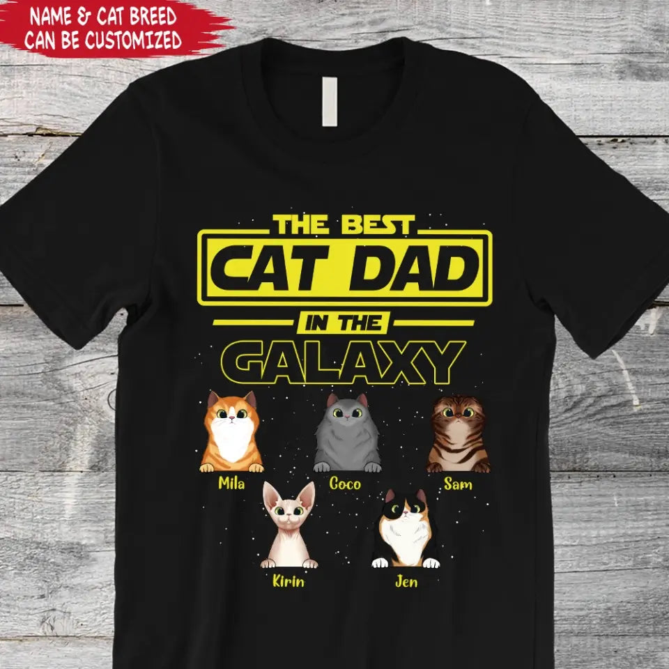 Best Cat Dad In The Galaxy - Personalized Unisex Shirt Hoodie, Gift for Cat Dad, Cat Lovers