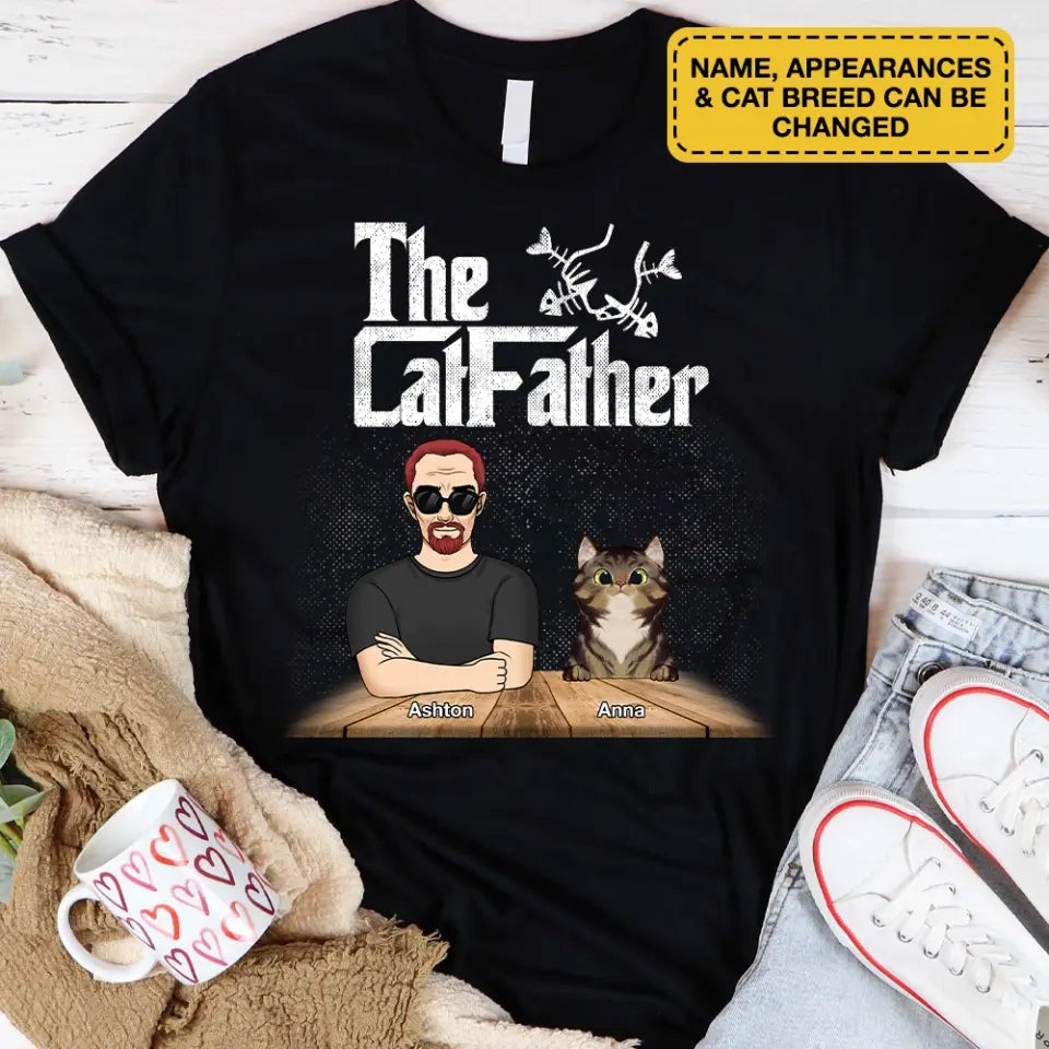 Best Cat Dad Ever The Catfather - Personalized T-shirt, Gift for Cat Lover, Father’s Day Gifts
