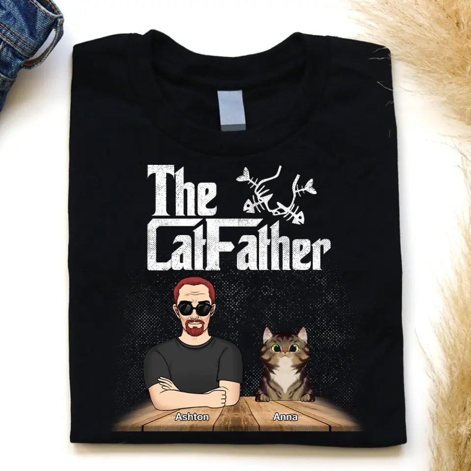 Best Cat Dad Ever The Catfather - Personalized T-shirt, Gift for Cat Lover, Father’s Day Gifts