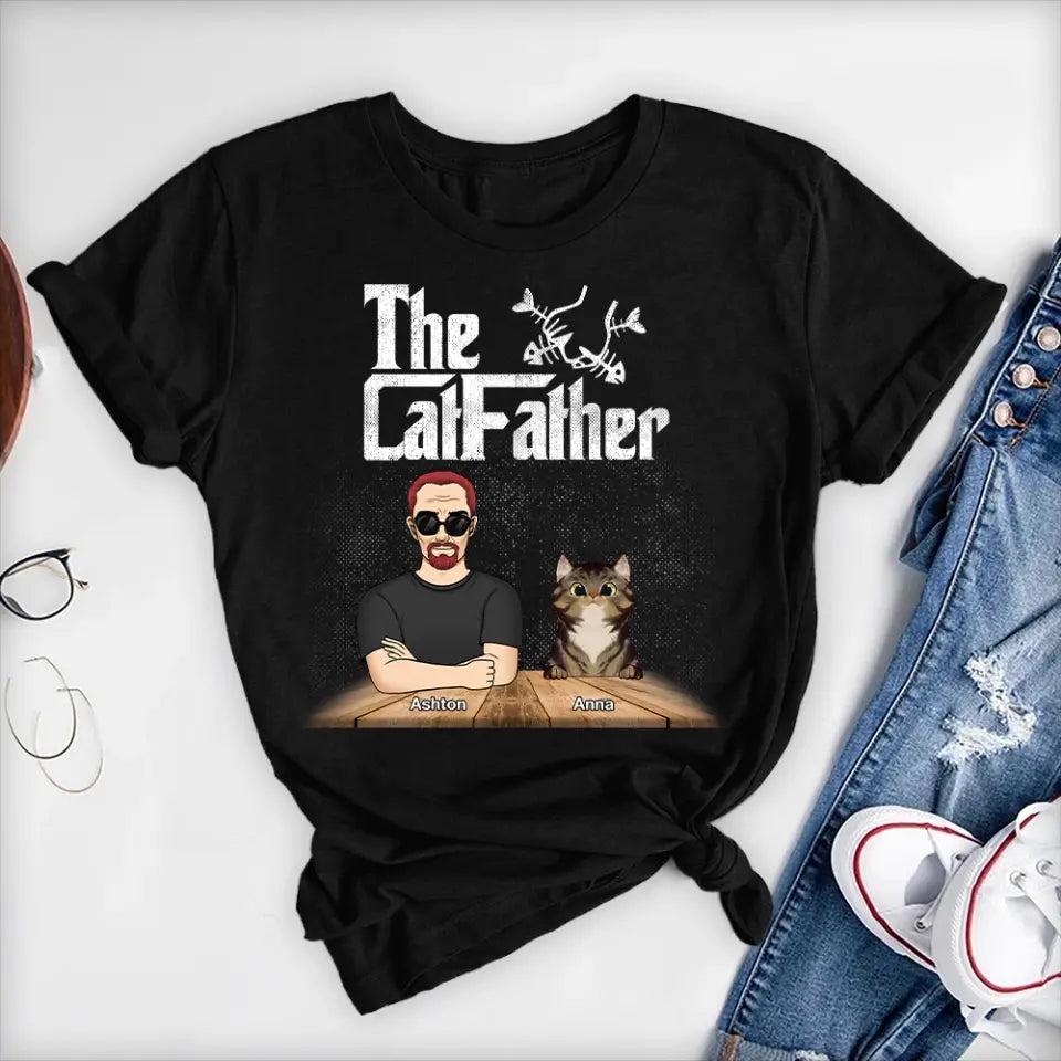 Best Cat Dad Ever The Catfather - Personalized T-shirt, Gift for Cat Lover, Father’s Day Gifts