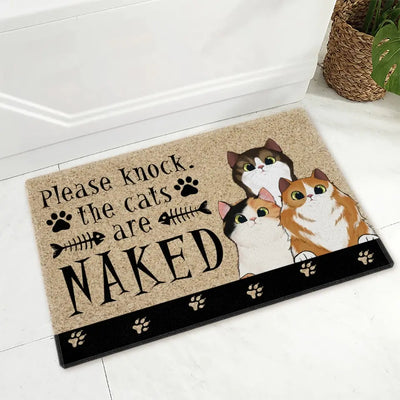 Please Knock The Cats re Naked - Personalized  Doormat, Gift For Cat Lovers