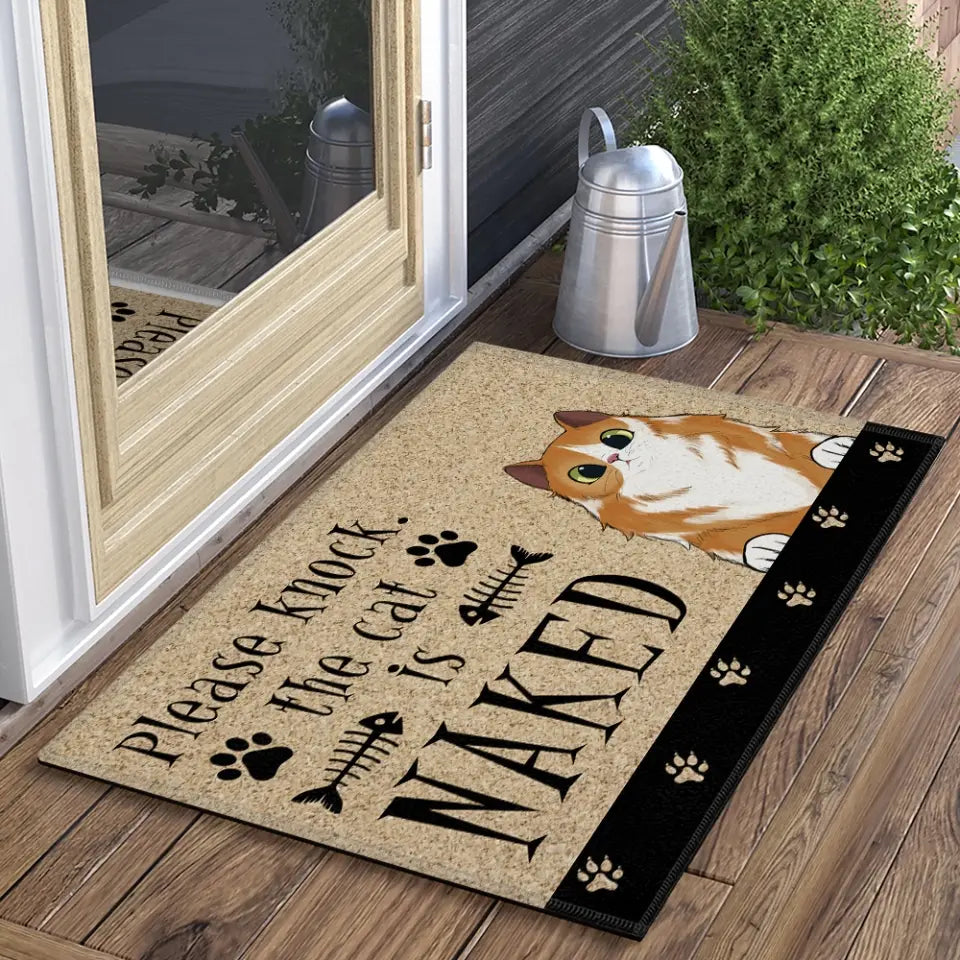 Please Knock The Cats re Naked - Personalized  Doormat, Gift For Cat Lovers