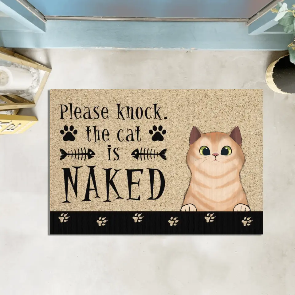 Please Knock The Cats re Naked - Personalized  Doormat, Gift For Cat Lovers