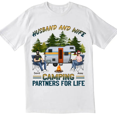 Husband And Wife Camping Partners For Life - Personalized T-shirt, Gift For Camping Lover