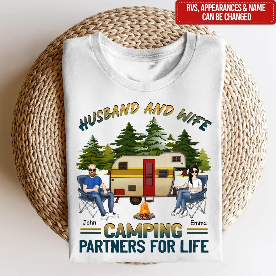 Husband And Wife Camping Partners For Life - Personalized T-shirt, Gift For Camping Lover