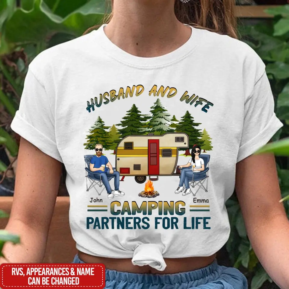 Husband And Wife Camping Partners For Life - Personalized T-shirt, Gift For Camping Lover