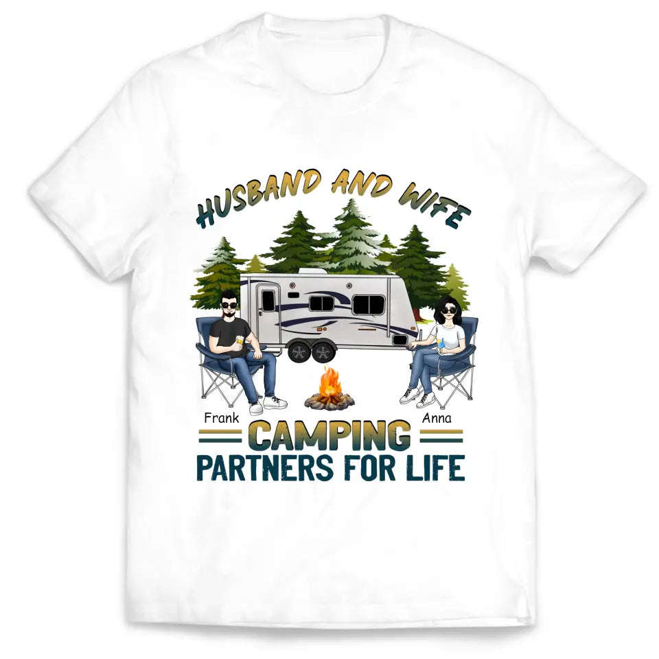 Husband And Wife Camping Partners For Life - Personalized T-shirt, Gift For Camping Lover