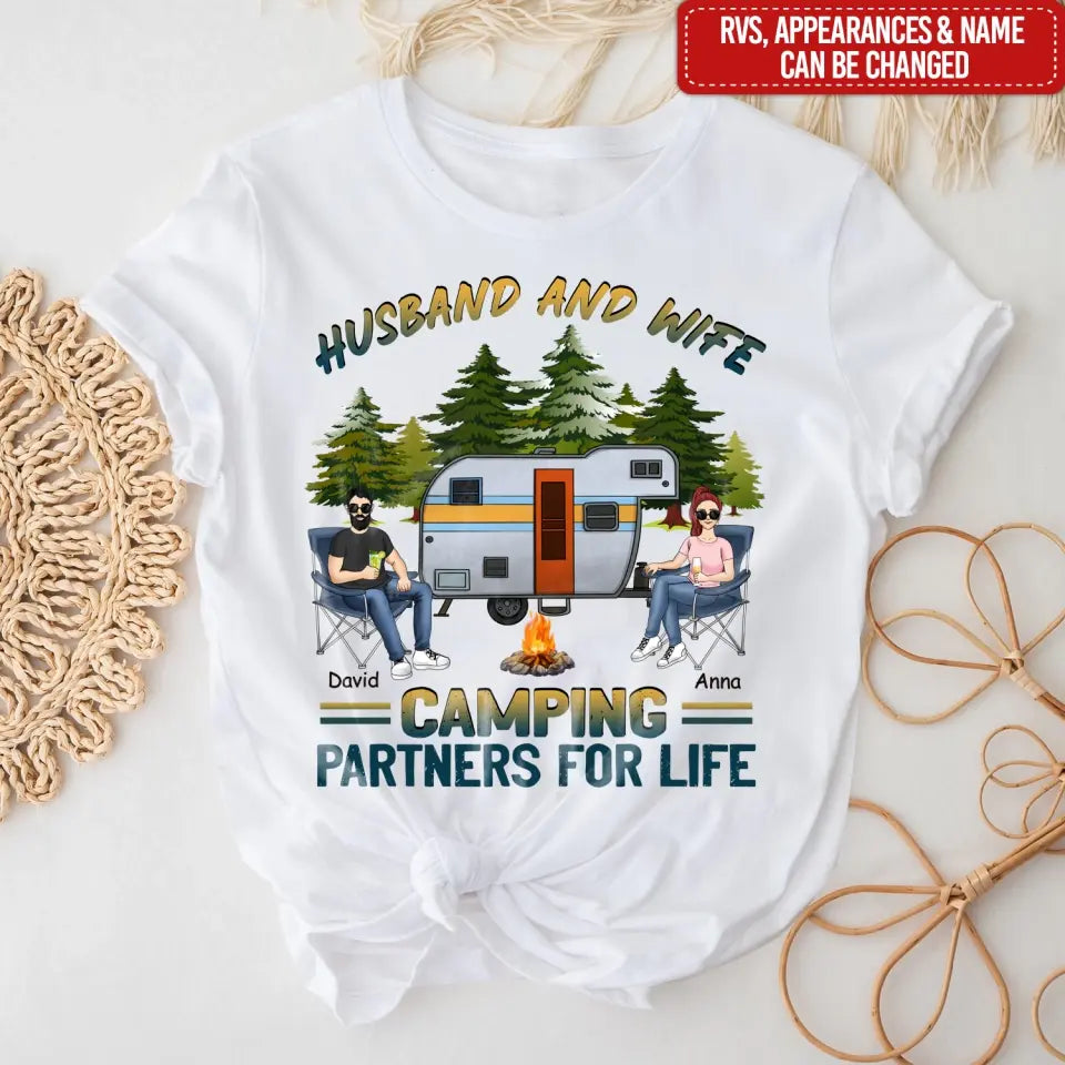Husband And Wife Camping Partners For Life - Personalized T-shirt, Gift For Camping Lover