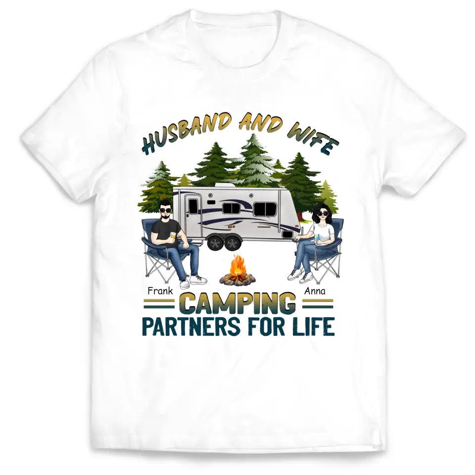 Husband And Wife Camping Partners For Life - Personalized T-shirt, Gift For Camping Lover
