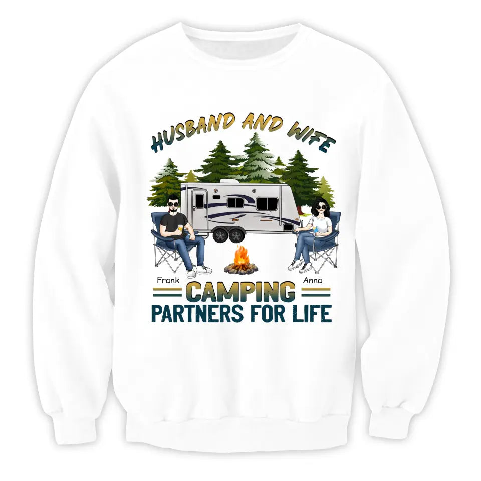 Husband And Wife Camping Partners For Life - Personalized T-shirt, Gift For Camping Lover