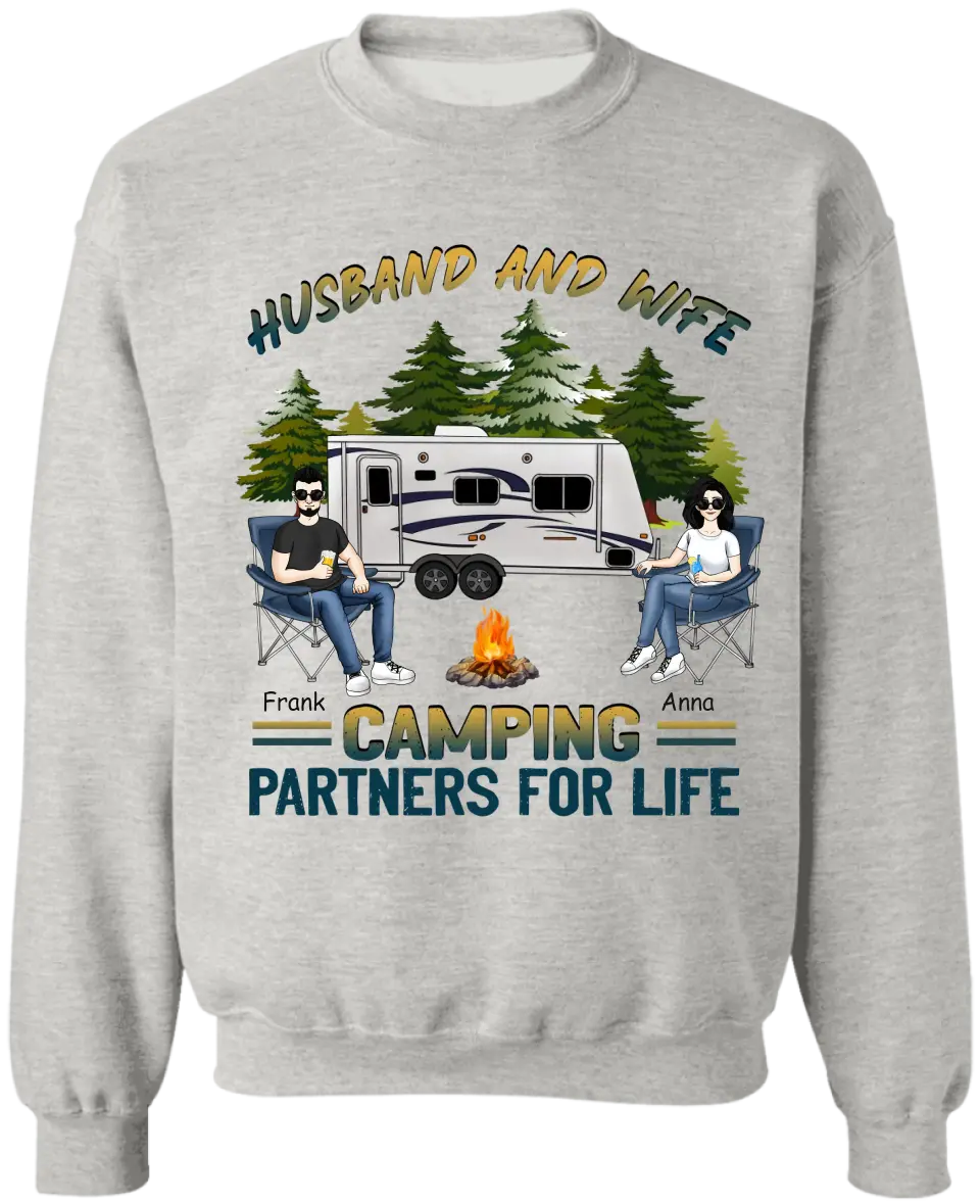 Husband And Wife Camping Partners For Life - Personalized T-shirt, Gift For Camping Lover