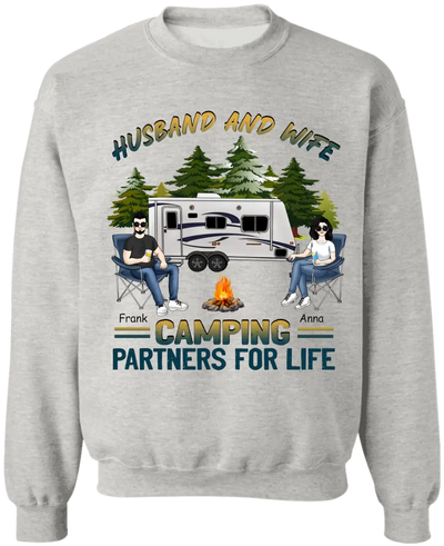Husband And Wife Camping Partners For Life - Personalized T-shirt, Gift For Camping Lover
