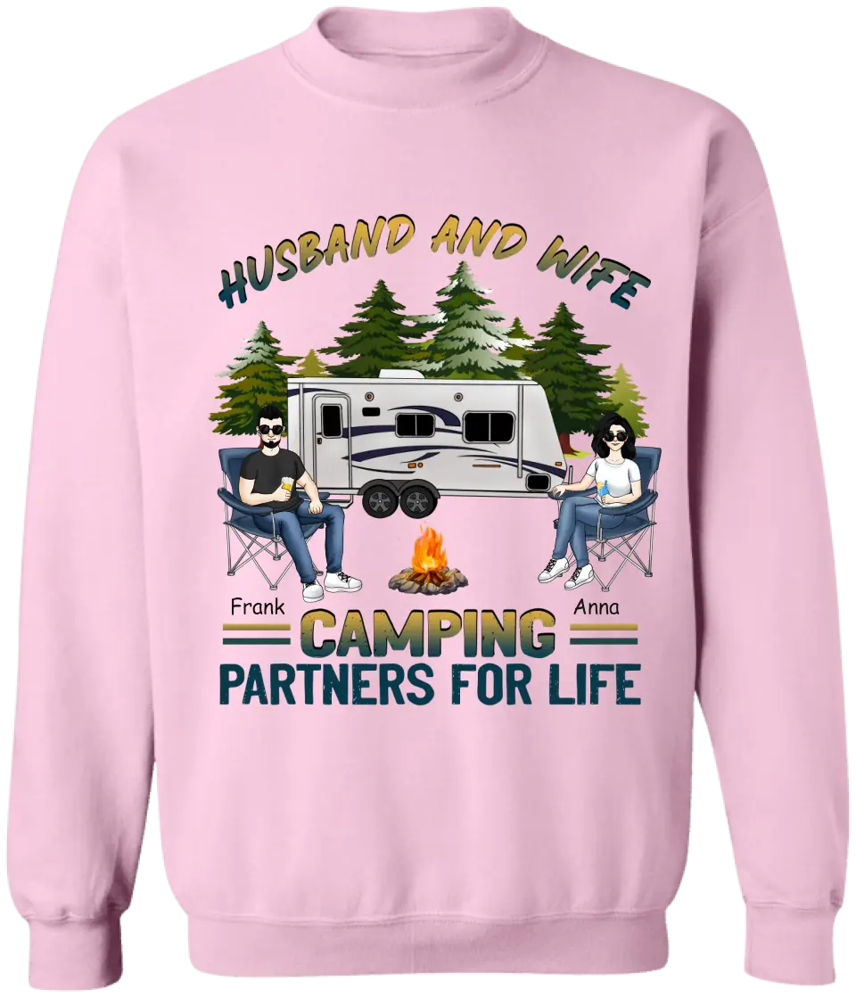 Husband And Wife Camping Partners For Life - Personalized T-shirt, Gift For Camping Lover