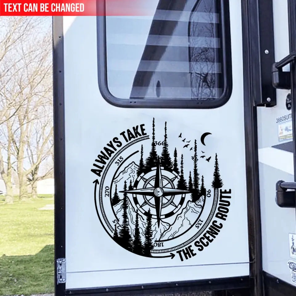 Always Take The Scenic Route - Personalized Camping Decal, Camping Travel Adventure Wild Compass