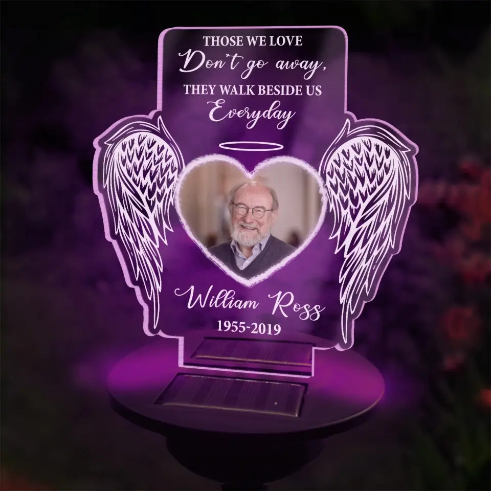 Angel Wings Those We Love Don't Go Away - Personalized Solar Light, Memorial Remembrance Gifts For Loss of Loved One