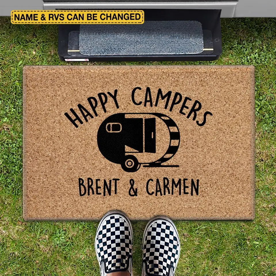 Happy Campers - Personalized Happy Campers Doormat, Welcome Doormat With Camping Names