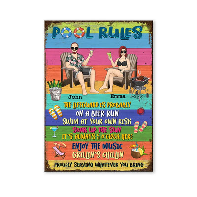 Swimming Pool Rules Couple Pool Sign - Personalized Metal Sign, Summer Backyard Decor Gifts For Couple Family