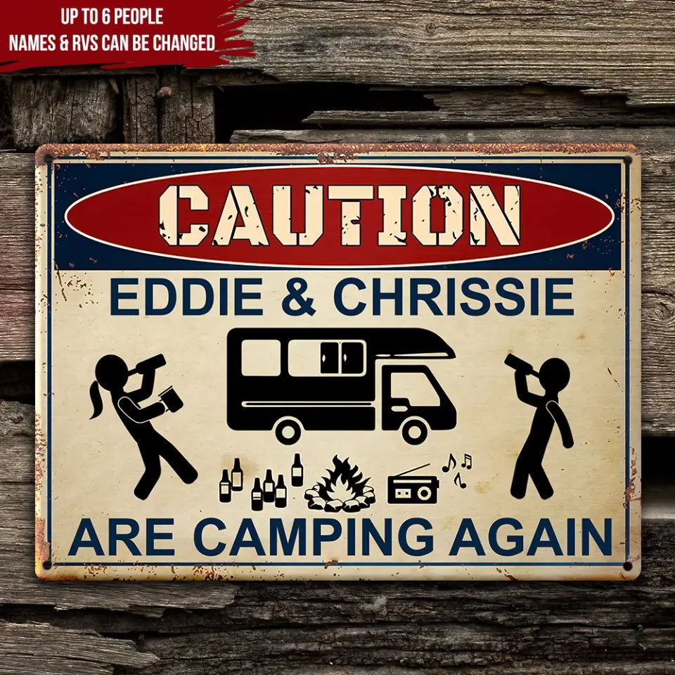 Caution For Campers - Personalized Camping Metal Sign
