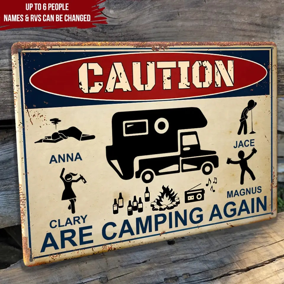 Caution For Campers - Personalized Camping Metal Sign