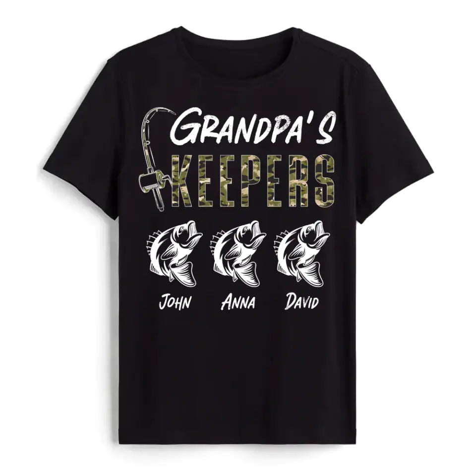 Fishing Papa Grandpa&#39;s Keepers Kids - Personalized T-shirt, Fathers Day Gift For Grandpa, Fishing Lovers, Hunting Lovers