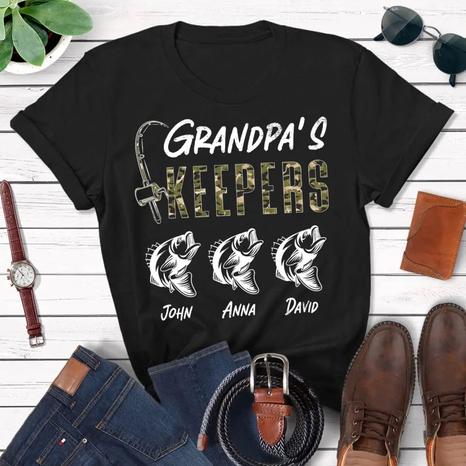 Fishing Papa Grandpa's Keepers Kids - Personalized T-shirt, Fathers Day Gift For Grandpa, Fishing Lovers, Hunting Lovers