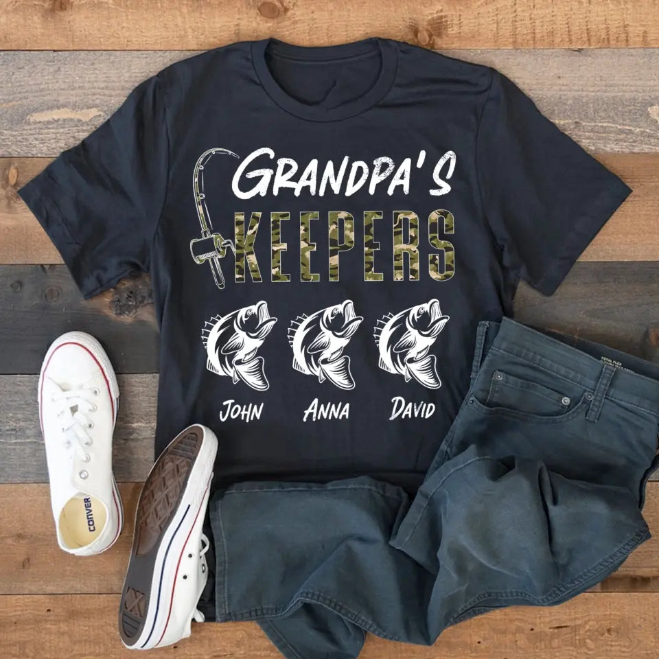 Fishing Papa Grandpa's Keepers Kids - Personalized T-shirt, Fathers Day Gift For Grandpa, Fishing Lovers, Hunting Lovers