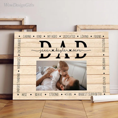 Caring Kind My Hero Dedicated Loving To My Dad - Personalized Canvas, Custom Photo And Nickname, Father's Day Gift For Dad