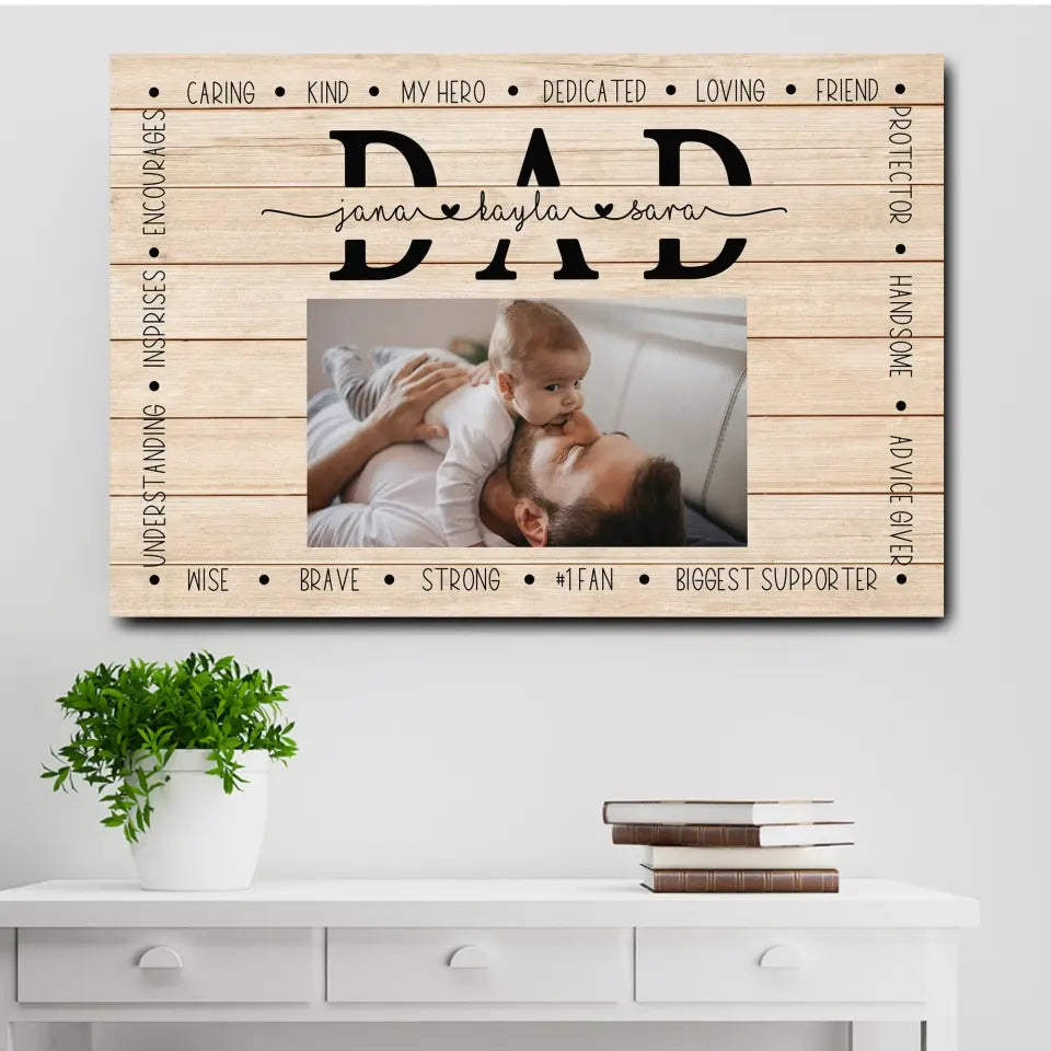 Caring Kind My Hero Dedicated Loving To My Dad - Personalized Canvas, Custom Photo And Nickname, Father's Day Gift For Dad