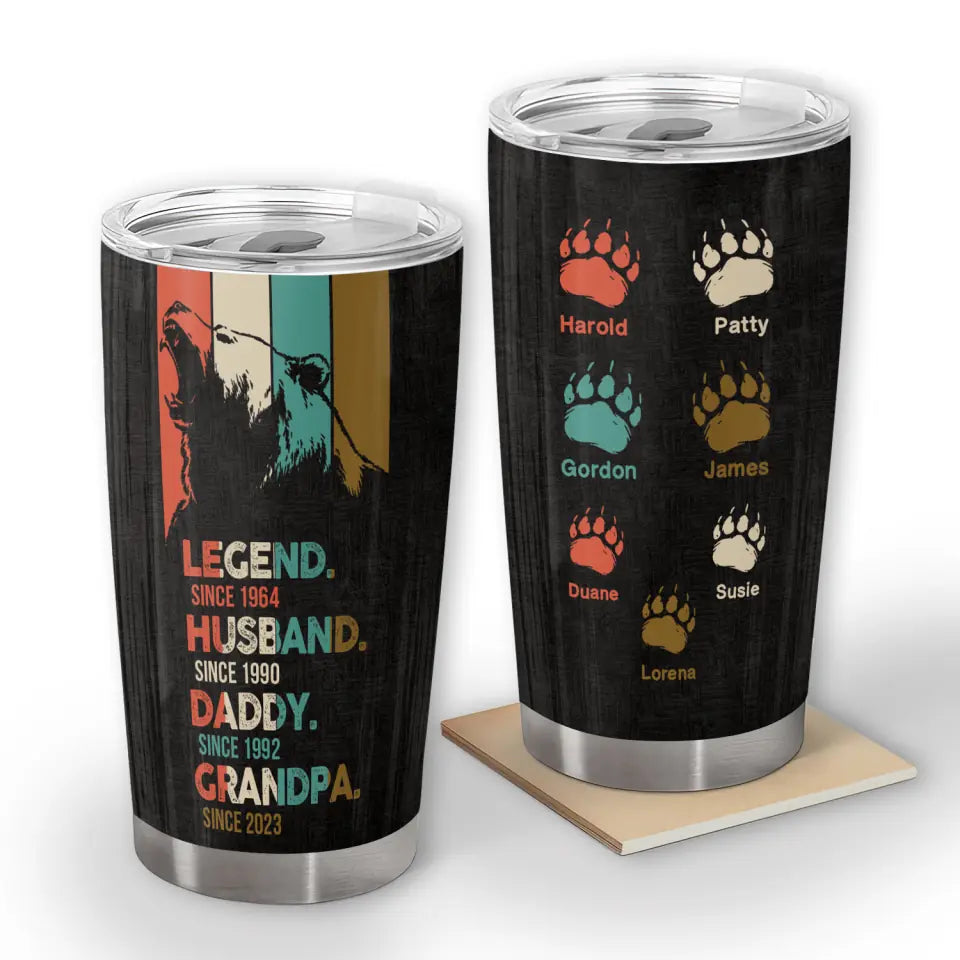 PAPA Bear Legend Husband Daddy Grandpa - Personalized Tumbler, Father's Day Gifts For Dad Daddy