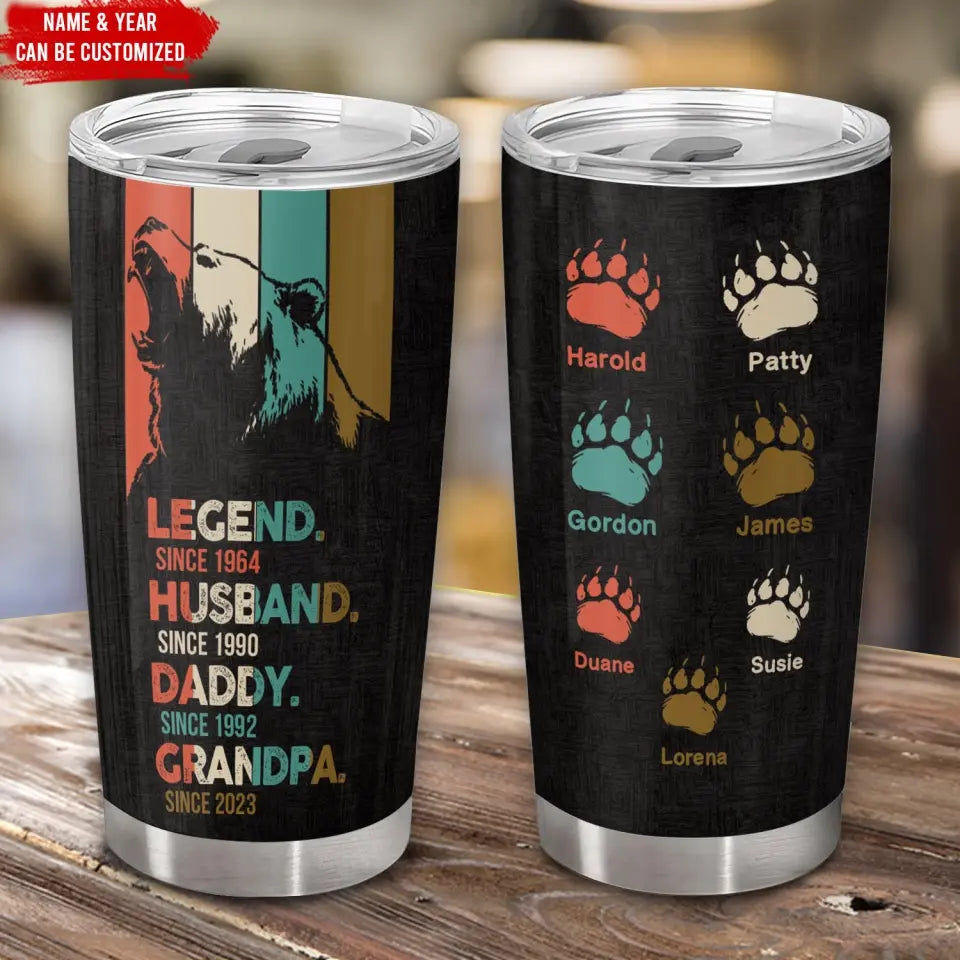 PAPA Bear Legend Husband Daddy Grandpa - Personalized Tumbler, Father's Day Gifts For Dad Daddy