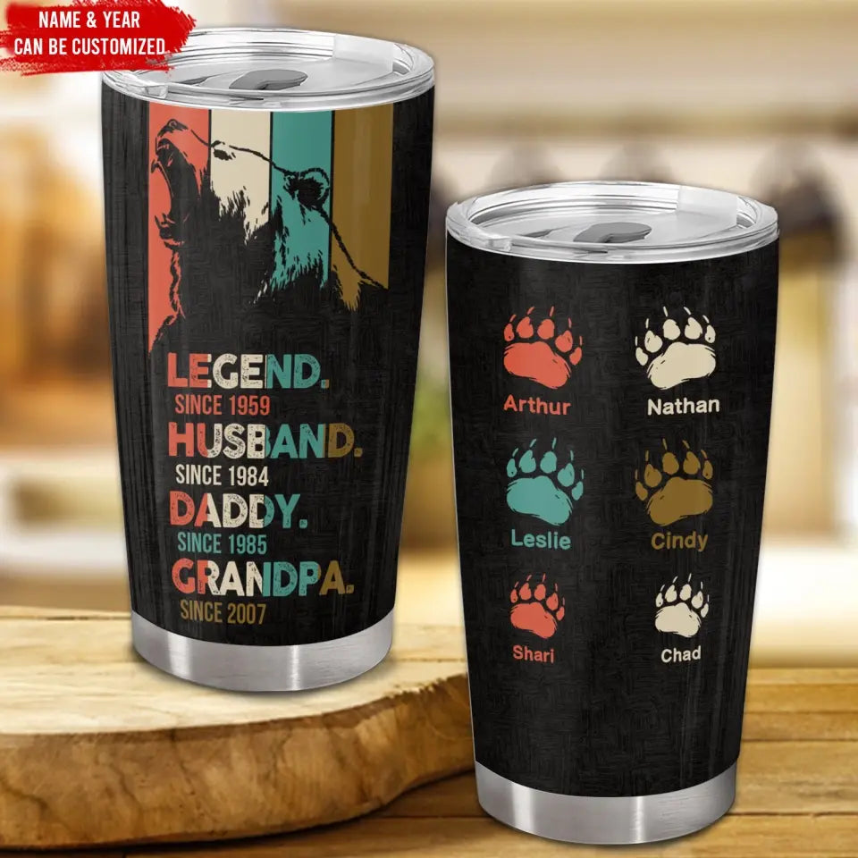 PAPA Bear Legend Husband Daddy Grandpa - Personalized Tumbler, Father's Day Gifts For Dad Daddy