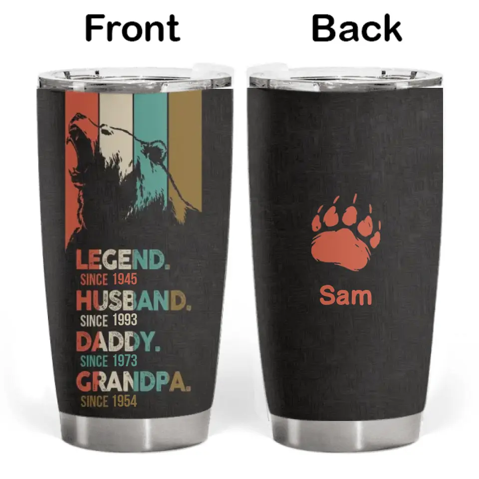 PAPA Bear Legend Husband Daddy Grandpa - Personalized Tumbler, Father's Day Gifts For Dad Daddy